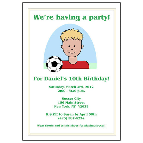 Soccer Kid Birthday Party Invitation - Boy