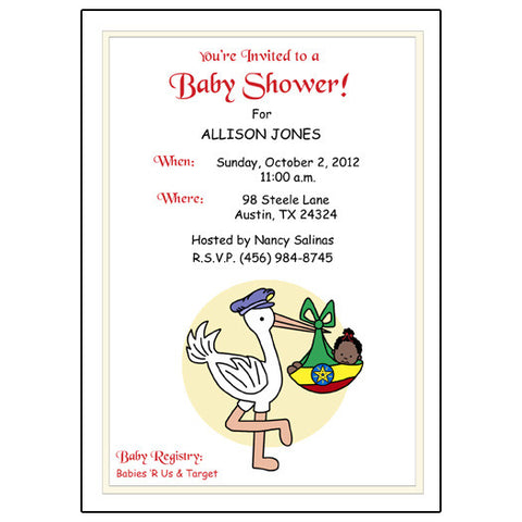 Adoption Stork Shower Invitation - Africa & Caribbean