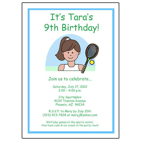 Tennis Kid Birthday Party Invitation - Girl