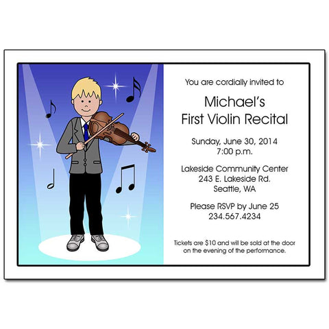 Violin Recital or Party Invitations - Boy