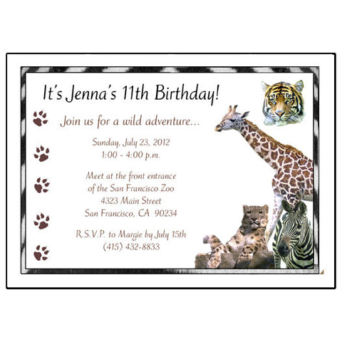 Jungle or Safari Wild Animals Birthday Party Invitation