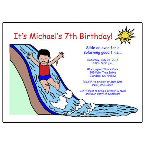 Water Slide Birthday Party Invitation - Boy