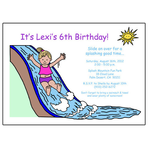 Water Slide Birthday Party Invitation - Girl
