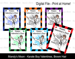 Karate Boy Digital Print at Home Valentines - Brown Hair