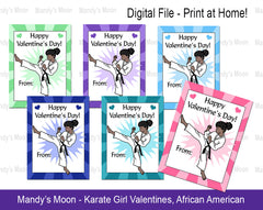 Karate Girl Valentines - African American - Digital file, Print at Home
