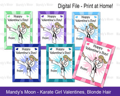 Karate Girl Valentines - Blonde Hair - Digital file, Print at Home