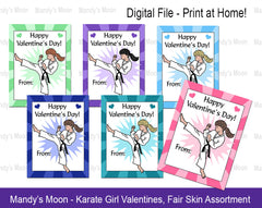 Karate Girl Valentines - Fair Skin Assortment - Digital file, Print at Home