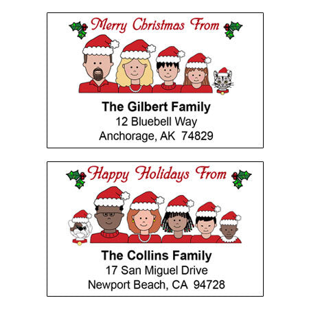 Cartoon Family Christmas Address Labels
