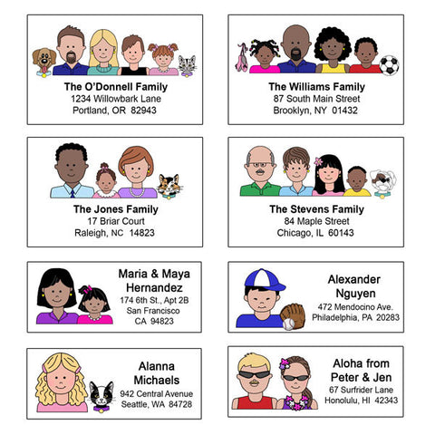 Cartoon Family Cards, Labels and Gifts