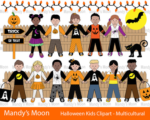 Halloween Kids Clipart Set - Multicultural Kids (Personal & Nonprofit Use only)