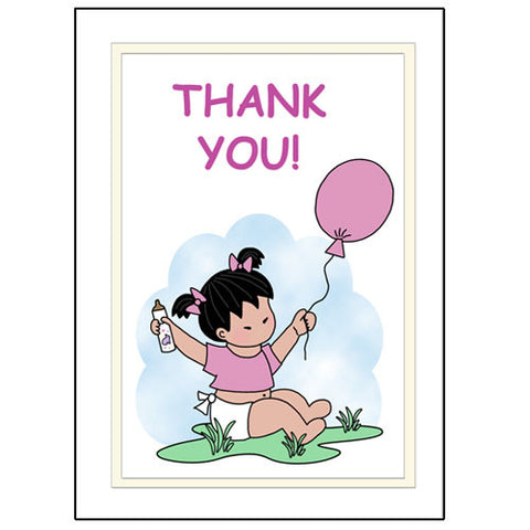 Balloon Baby Thank You Note Cards - Girl