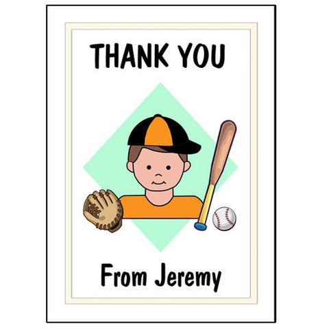 Baseball Kid Thank You Note Cards - Boy