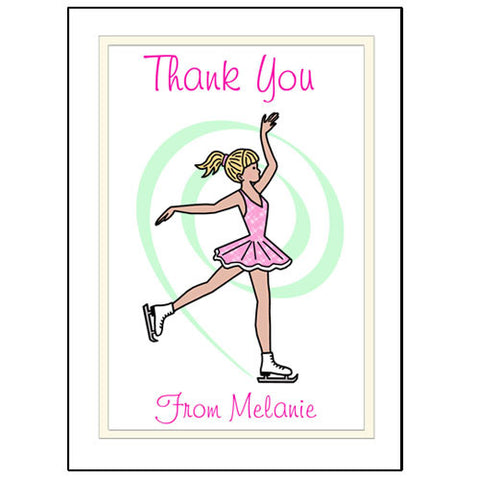 Ice Skating Thank You Note Cards - Dainty Swirl Skater