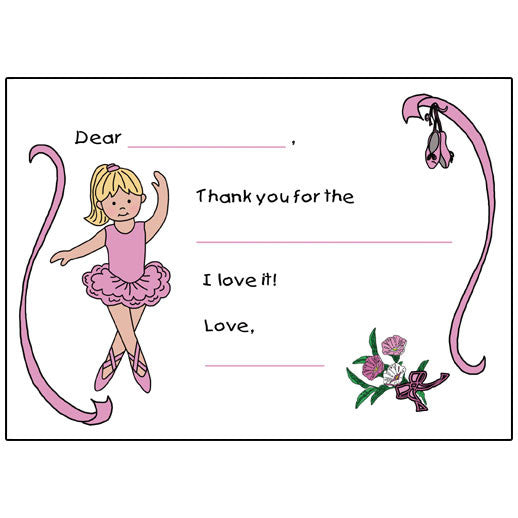Ballet or Dance Fill in the Blank Thank You Notes - Ballerina Design