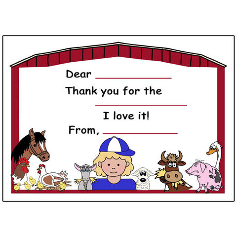 Barnyard or Petting Zoo Fill in the Blank Thank You Notes - Girl