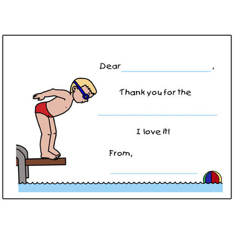 Pool or Swimming Fill in the Blank Thank You Note Cards - Boy