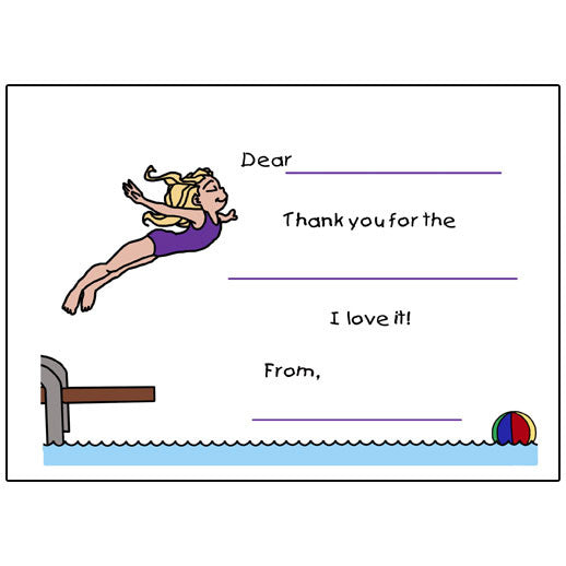 Pool or Swimming  Fill in the Blank Thank You Note Cards - Girl