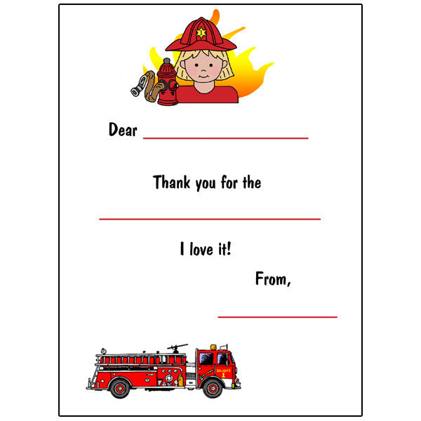Firefighter Fill in the Blank Thank You Notes - Girl