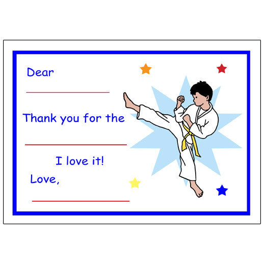 Karate or Martial Arts Boy Fill in the Blank Thank You Notes - Kick Design