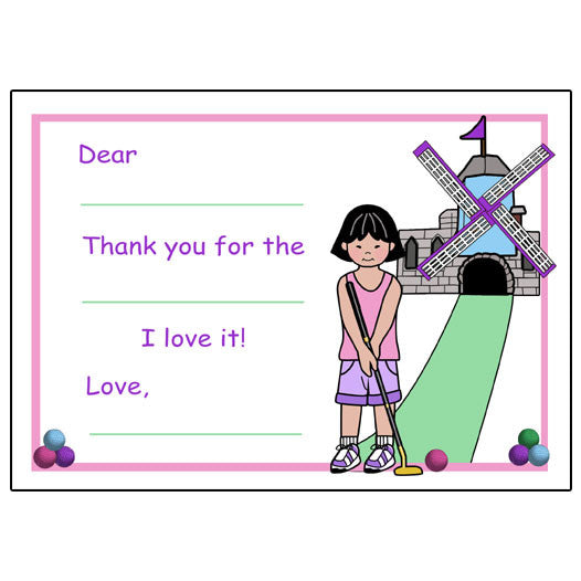 Mini Golf Fill in the Blank Thank You Notes (Design 2) - Girl