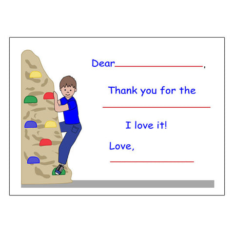 Rock Climbing Fill in the Blank Thank You Notes - Boy