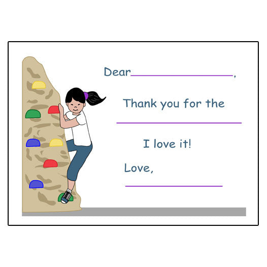 Rock Climbing Fill in the Blank Thank You Notes - Girl