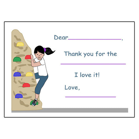 Rock Climbing Fill in the Blank Thank You Notes - Girl