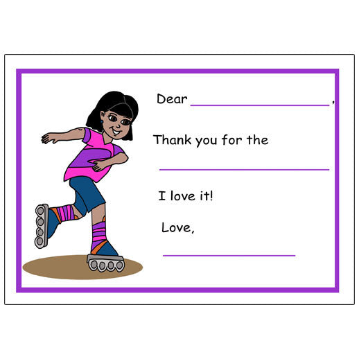 Roller Skating Fill in the Blank Thank You Notes - Girl