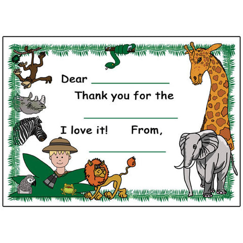 Jungle or Safari Party Fill in the Blank Thank You Notes - Boy