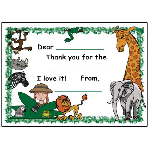 Jungle or Safari Party Fill in the Blank Thank You Notes - Girl