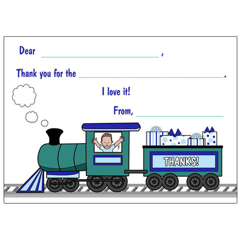 Train Fill in the Blank Thank You Notes - Boy