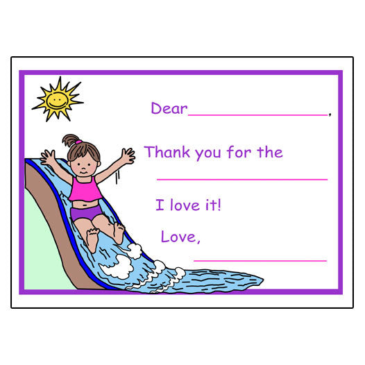 Water Slide Fill in the Blank Thank You Notes-Girl