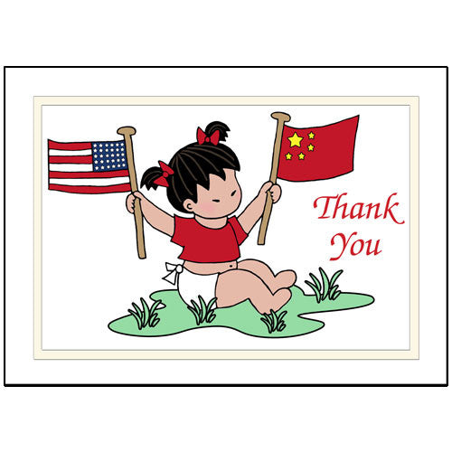 Flag Baby Adoption Thank You Note Cards - Girl