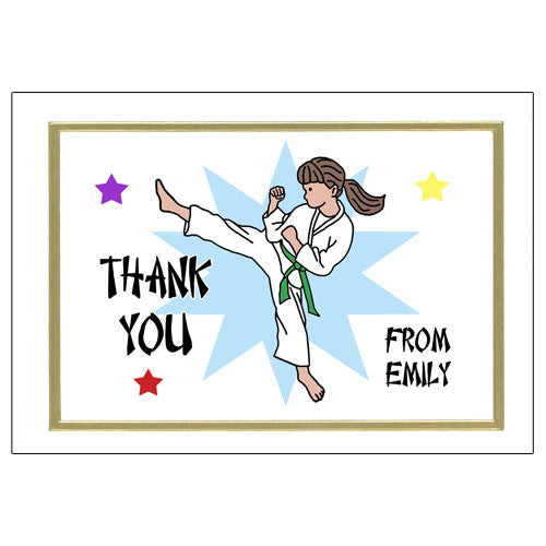 Karate or Martial Arts Girl Thank You Note Cards - Kick Design
