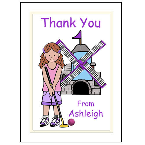 Mini Golf Thank You Note Cards (Design 2) - Girl