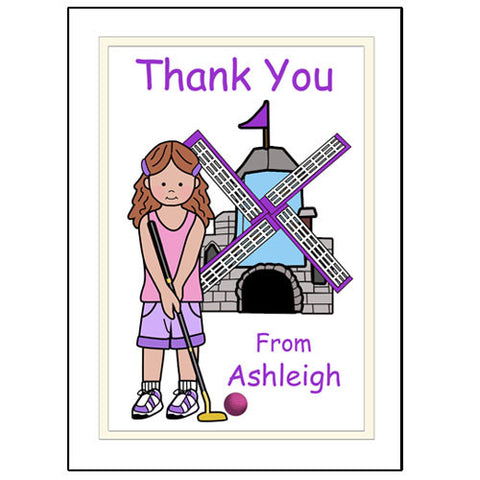 Mini Golf Thank You Note Cards (Design 2) - Girl
