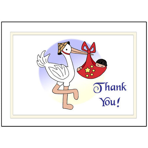 Adoption Stork Thank You Note Cards - Boy