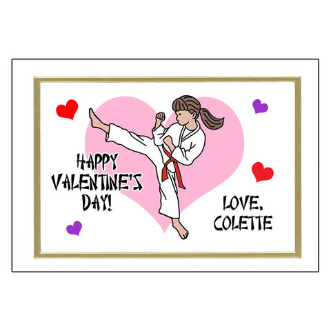 Karate or Martial Arts Valentines Cards - Kicking Girl Design