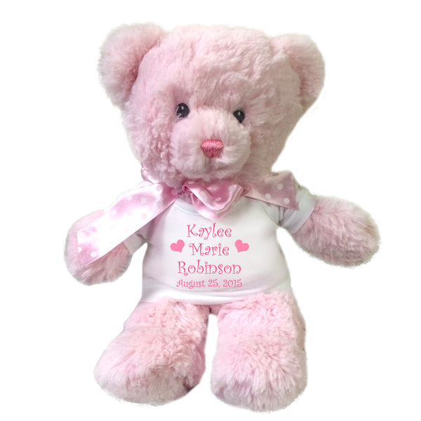 Personalized Teddy Bear for Baby Girl - 12" Pink Baby Bear