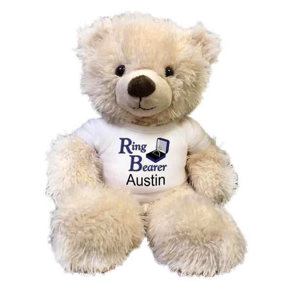 Ring Bearer Teddy Bear -  Personalized 14" Cream Tummy Bear