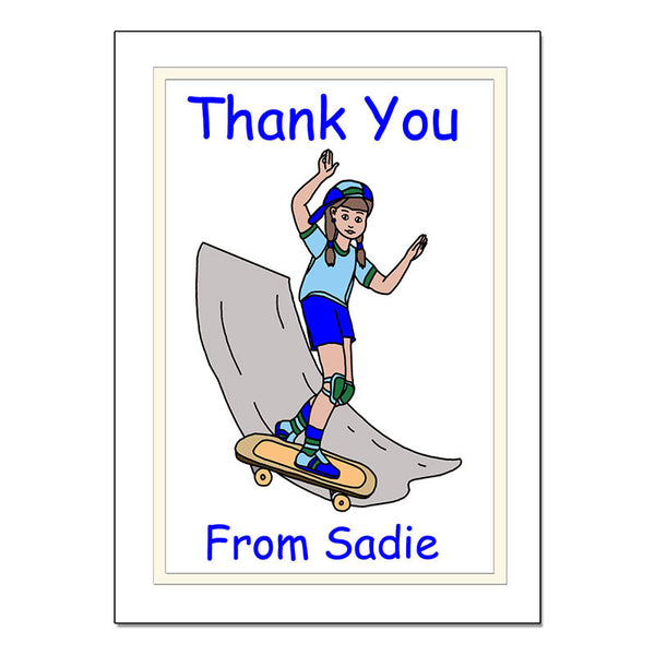 Skateboard Girl Personalized Thank You Note Cards