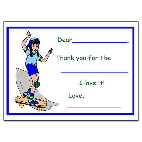Skateboard Girl Fill In the Blank Thank You Note Cards