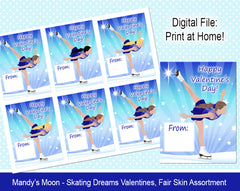 Ice Skating Dreams Valentine Cards - Fair Skin Assortment - Digital Print at Home Valentines cards, Instant Download