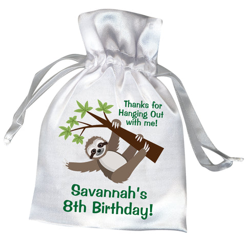 Sloth Personalized Satin Party Favor Bag