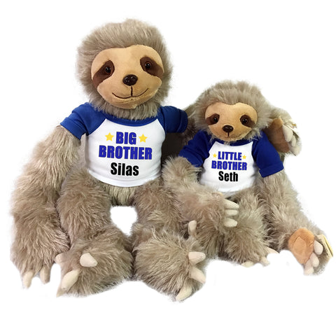 Big Brother / Little Brother Personalized stuffed Sloths - Set of 2 Tan sloths, 18" and 12"