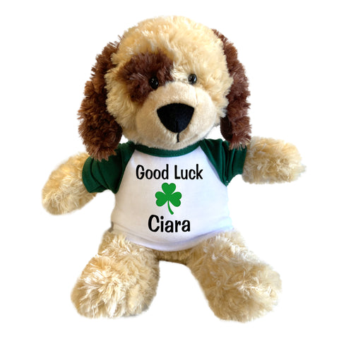 Personalized Good Luck or St Patrick's Day Dog - 12" Plush Spotty Dog