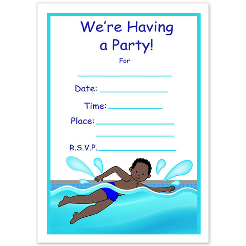 Swimming Boy Fill In the Blank Birthday Party Invitations