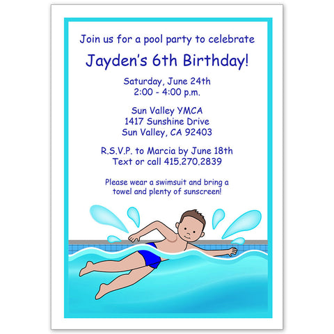 Swimming Pool Party Invitation - Boy