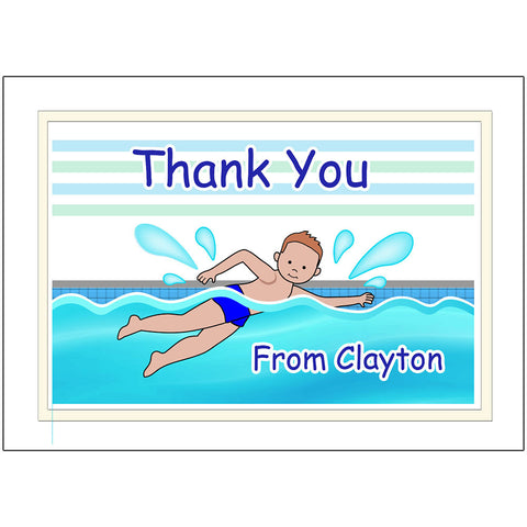 Swimming Boy Personalized Thank You Notes