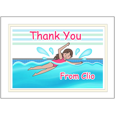Swimming Girl Personalized Thank You Note Cards